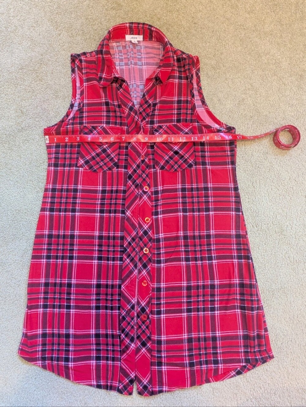 Ardene Red Sleeveless Plaid Collared Button Up Tank